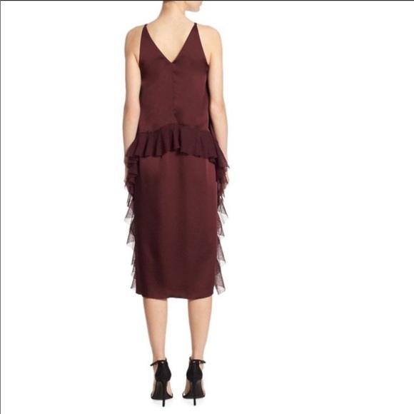Elizabeth & James Loma Ruffle Midi Dress Burgundy Red Size 4 NWT Cocktail - Picture 2 of 8